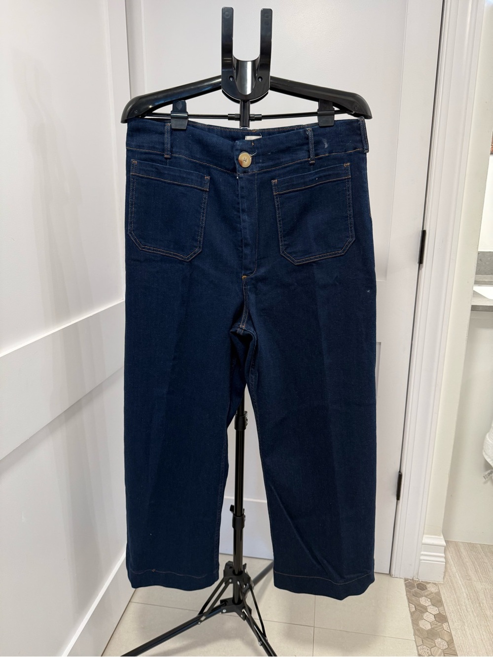 Maeve Dark Indigo Cropped Wide-Leg Jeans